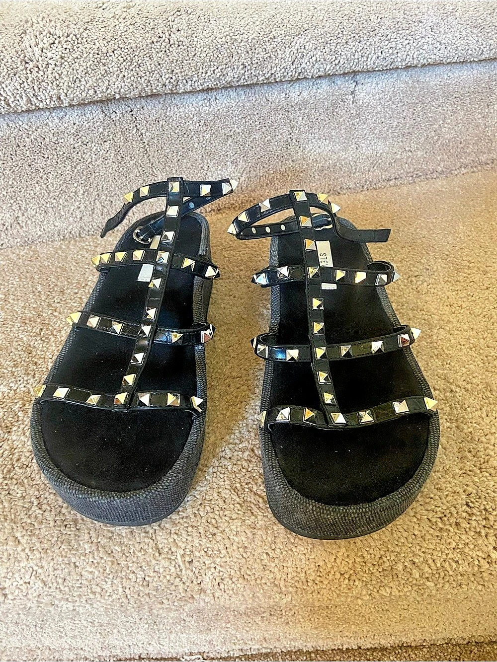 Steven New York Studded Platform Sandals in Black Like New